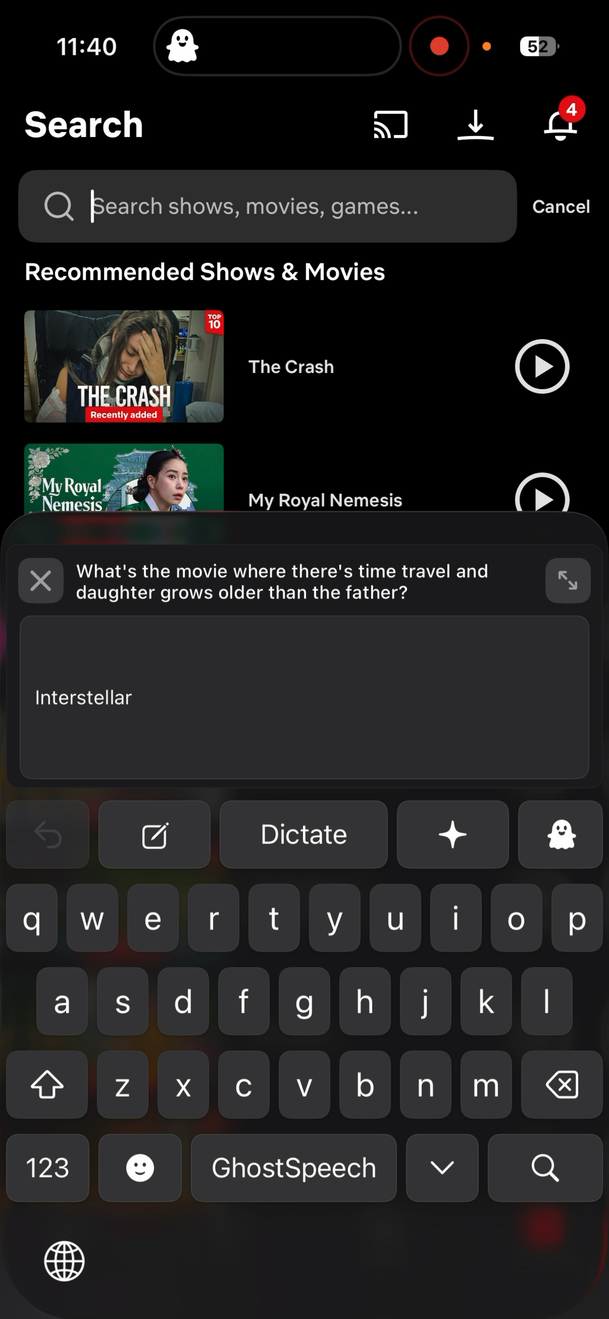GhostSpeech Ask response in Netflix search